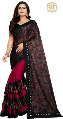 Fancy Ruffle Blood Red Sarees