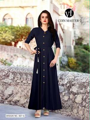 Long Party Wear Navy Blue Color Rayon Kurtis