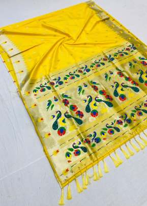 Nora Paithani Yellow Silk saree