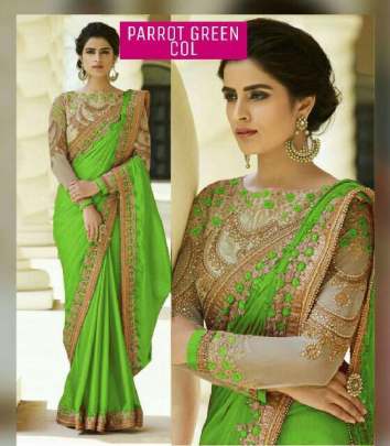Parrot Green Color Rangoli Silk Sarees n Embroidery Work