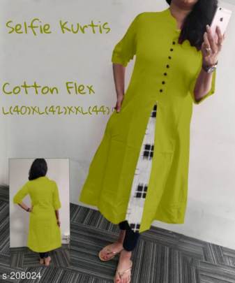 Selfie Cotton Kurtis Light Green Colors 