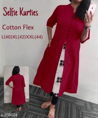 Selfie Cotton Kurtis Red Colors 
