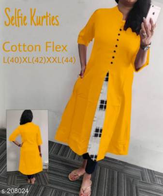 Selfie Cotton Kurtis Yellow Colors