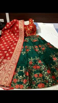 Semi Stitched  Banarasi brocade Lehenga With Padded  Blouse And Banarasi  Dupatta 