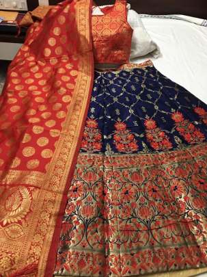 Semi Stitched  Banarasi brocade Lehenga With Padded  Blouse And Banarasi  Dupatta 