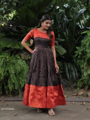 Black Banarasi Jacquard Silk Designer Gown