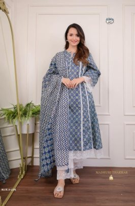 Blue color Rayon With Exclusive Print Pakistani A line Muslin Silk Suit 