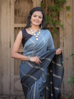 blue designer rich pallu with jacquard work cotton saree