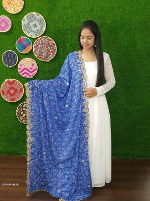 Blue Readymade Georgette Butti Gown With Dupatta
