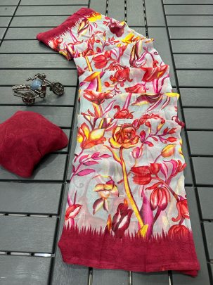 Designer fancy flower printed saree