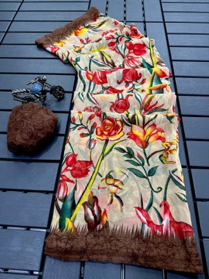 Designer fancy flower printed Reguler wear saree