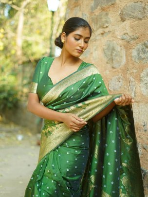 Designer fancy soft silk Hand Bandhej saree