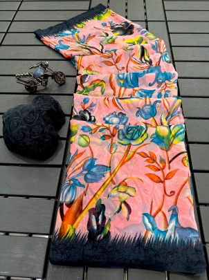 Designer Flower printed causal wear saree
