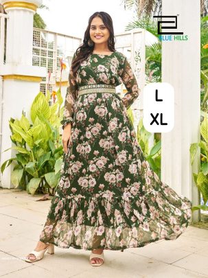 Designer Georgette Print with Long sleeve and blet gown