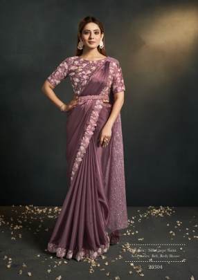 Mahotsav Moh Manthan Onion Satin Silk Crepe Ready to Wear Saree with Stitched Blouse