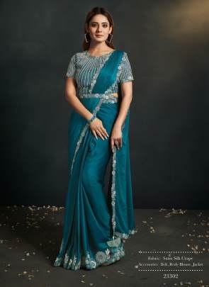 Mahotsav Moh Manthan Satin Silk Crepe Rama Ready to Wear Saree with Stitched Blouse