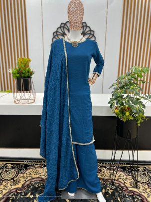 maska cotton silk with real mirror handwork lace border with full sleeve Palazzo suit 