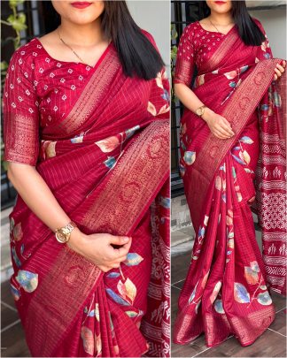 Nalini Designer hand  printed  zari weaving checks Cotton Silk zari jacquard saree
