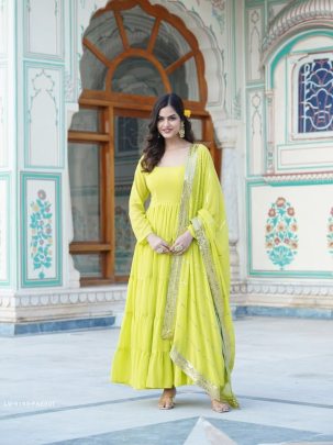 Parrot Attractive Full Sleeve Designer Faux Georgette Gown