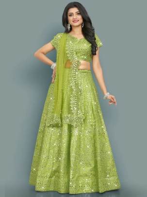 Parrot Green Colour Mirror With Heavy Embroidery Work Lehenga Choli 