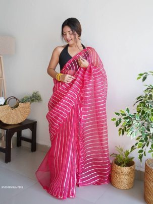 Pink Devika Gota work Pure Organza Saree