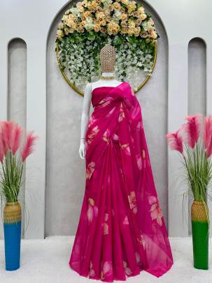pretty pink tabby silk saree with mono bangalory silk blouse 