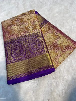  Priyamani Vol 12 Golden Naylon Gold Zari Rich Weaving Pallu Pure Kanjivaram Silk saree