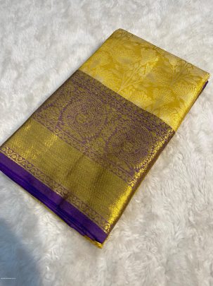 Priyamani Vol 12 yellow color Handloom Weaving Pure Kanjivaram Silk saree