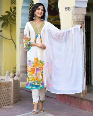 Pure Printed Georgette top with Embroidery  and mirror work Designer suit