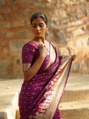 Purple Soft Silk Hand Bandhej work Heavy saree