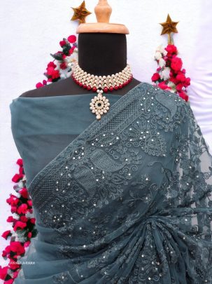 Rama Sonalika Embroidered Pure Soft Net Saree