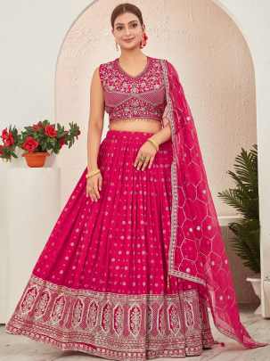 Rani Pink Embroidered Readymade Lehenga Choli