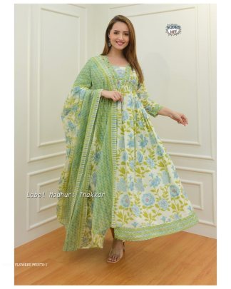 Reyon cotton with Beautiful Flowers Prints Anarkali suit