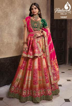 Royal Vrindavan Vol 47 Baby Pink Banarasi Silk Lehenga with Green Blouse