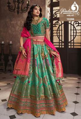 Royal Vrindavan Vol 47 Turquoise Green Banarasi Silk Lehenga