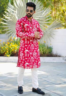 The Forest Soft Parbon Silk Lucknowi Designer Mens Kurta Pajama set 