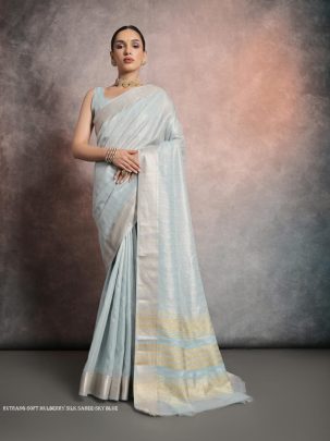 Trendy Resham Zari Woven Sky Blue Silk Saree Festive Wear