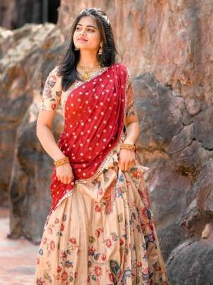 Unique Full Stitched Kalamkari Designer Lahenga Choli for Teenage Girls 