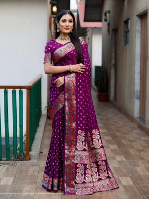 womens beautiful bandhej paithani silk saree with blouse