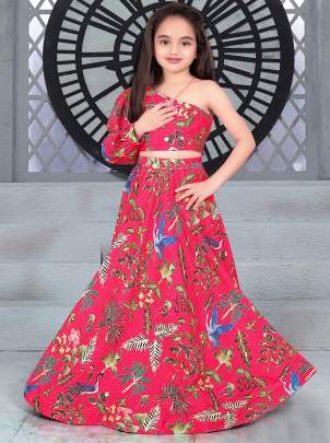 Yaana vol 1 By Aayaa Pink One Shoulder Blouse with lehenga for Kids Girls -101