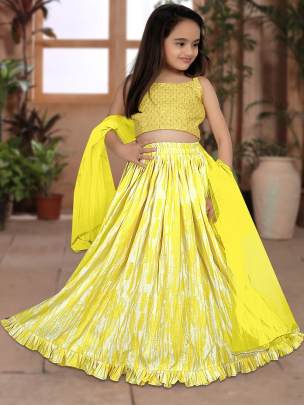 Yaana vol 1 By Aayaa Yellow Striped Blouse with Gaji silk lehenga for Kids Girls -104