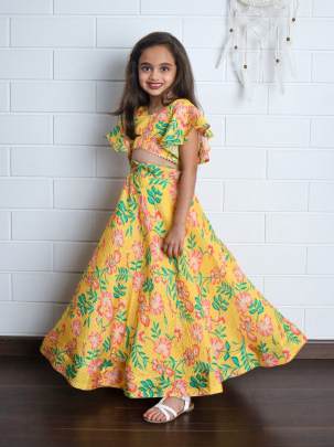 Yaana vol 2 By Aayaa Yellow Floral Digital Print Kids lehenga Choli 203