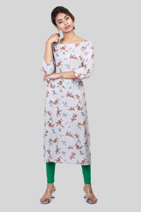 Plain Kurti With Floral Work