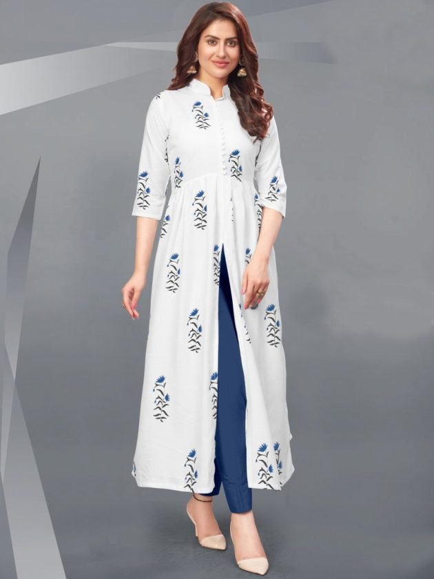 WESTERN GIRL BY ARADHNA RAYON LONG GOWN STYLE KURTI DESIGNS - textiledeal.in