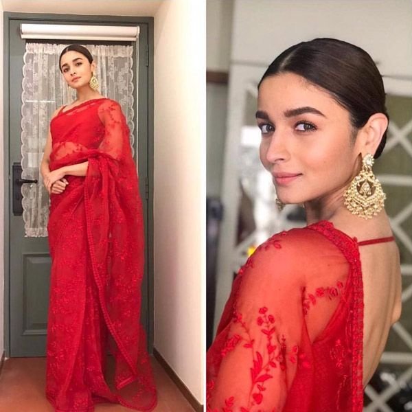  Alia bhatt red color net sarees