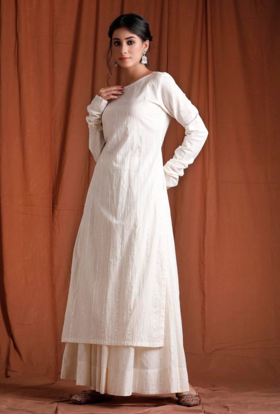 New White Flared Anarkali Indian Kurta Kurti Bollywood Women Designer Long  Tunic | eBay