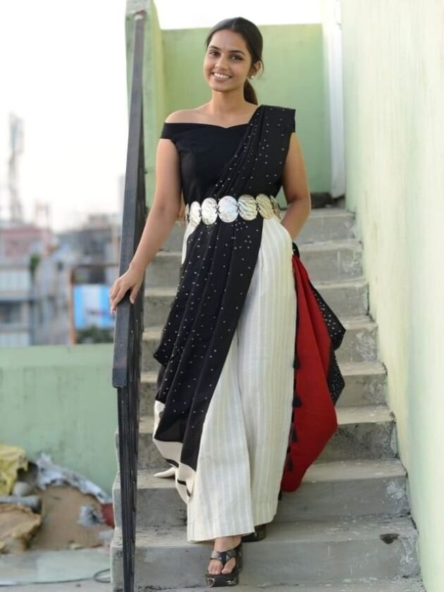 Saree Draped with Palazzo Pants