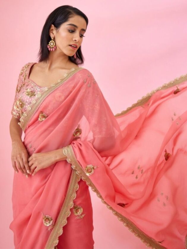 Coral Pink Saree colors for summer