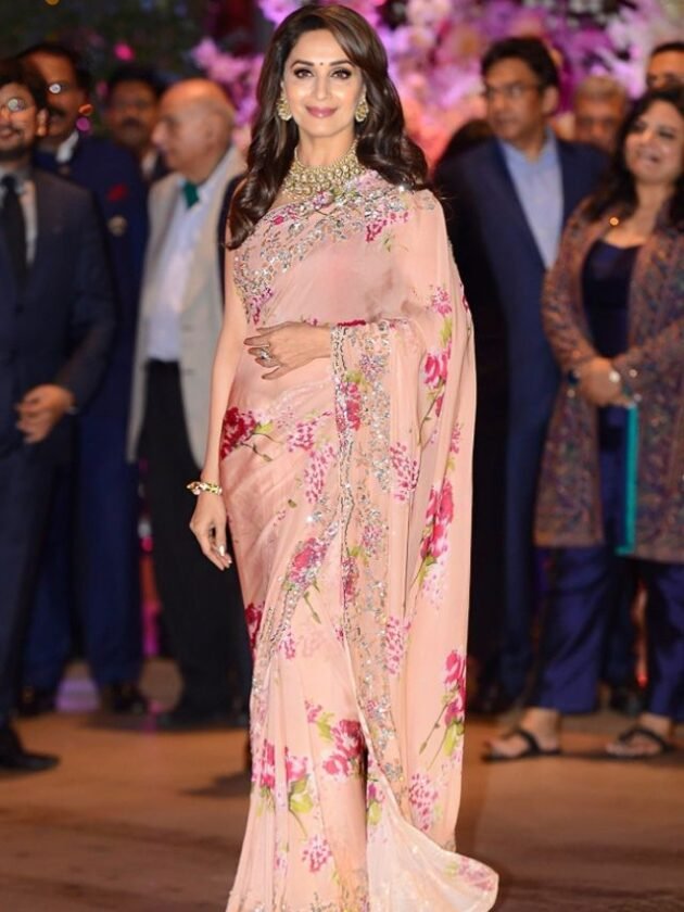 Madhuri Dixit Nene in Peach Colored Saree for summer