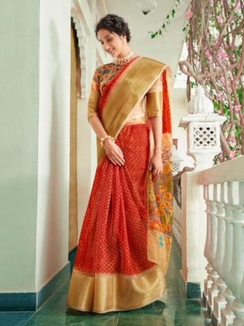 Bandhani Printed Organza Sarees for wedding season